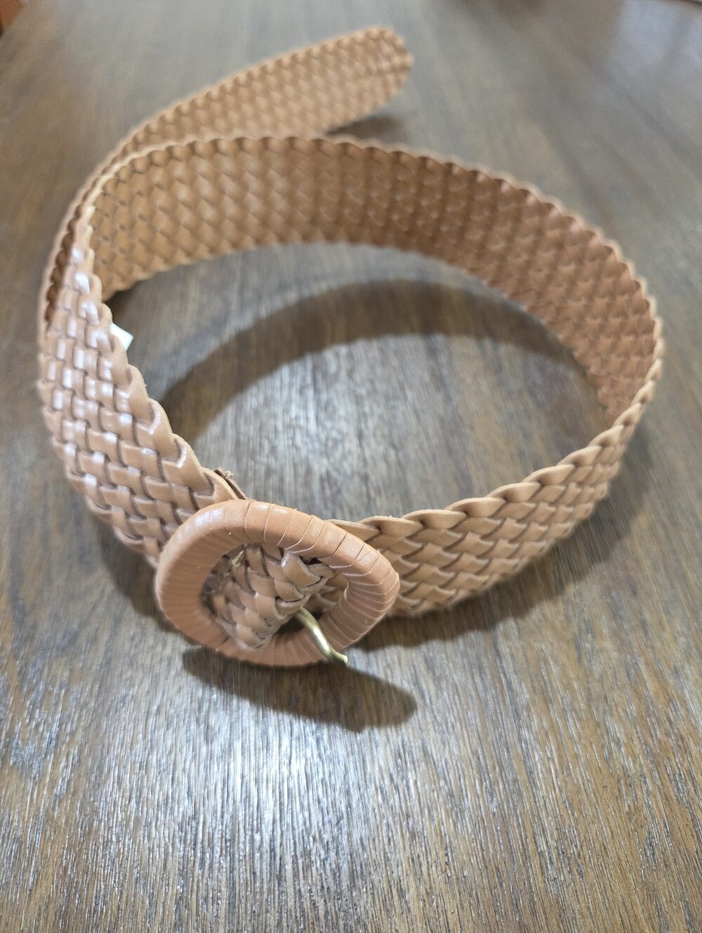 Women's Woven Tan Belt with Wrapped Oval Buckle